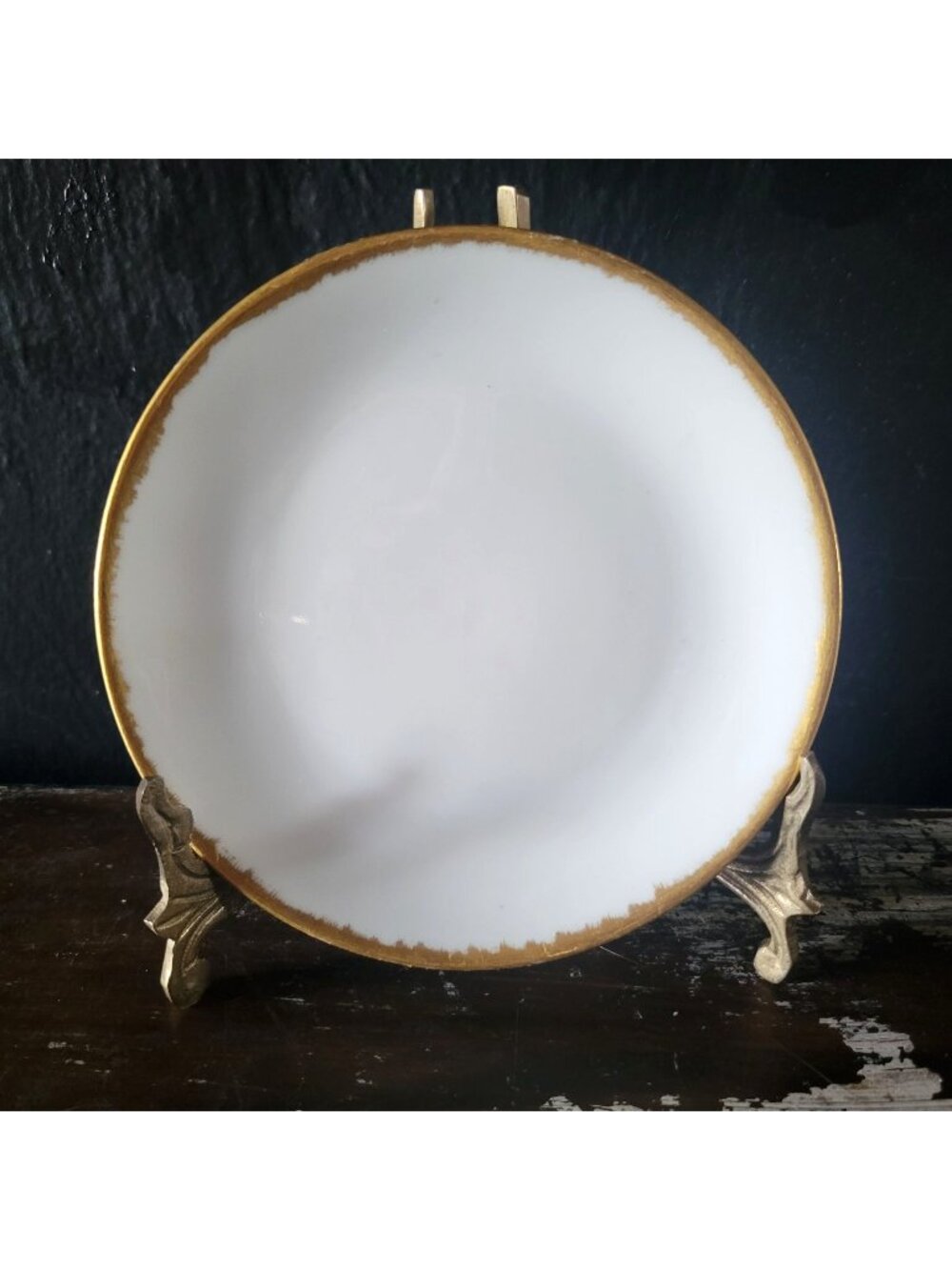 Antique Delinières & Co Bread Plate White Gold Brushstroke Edge Limoges France
